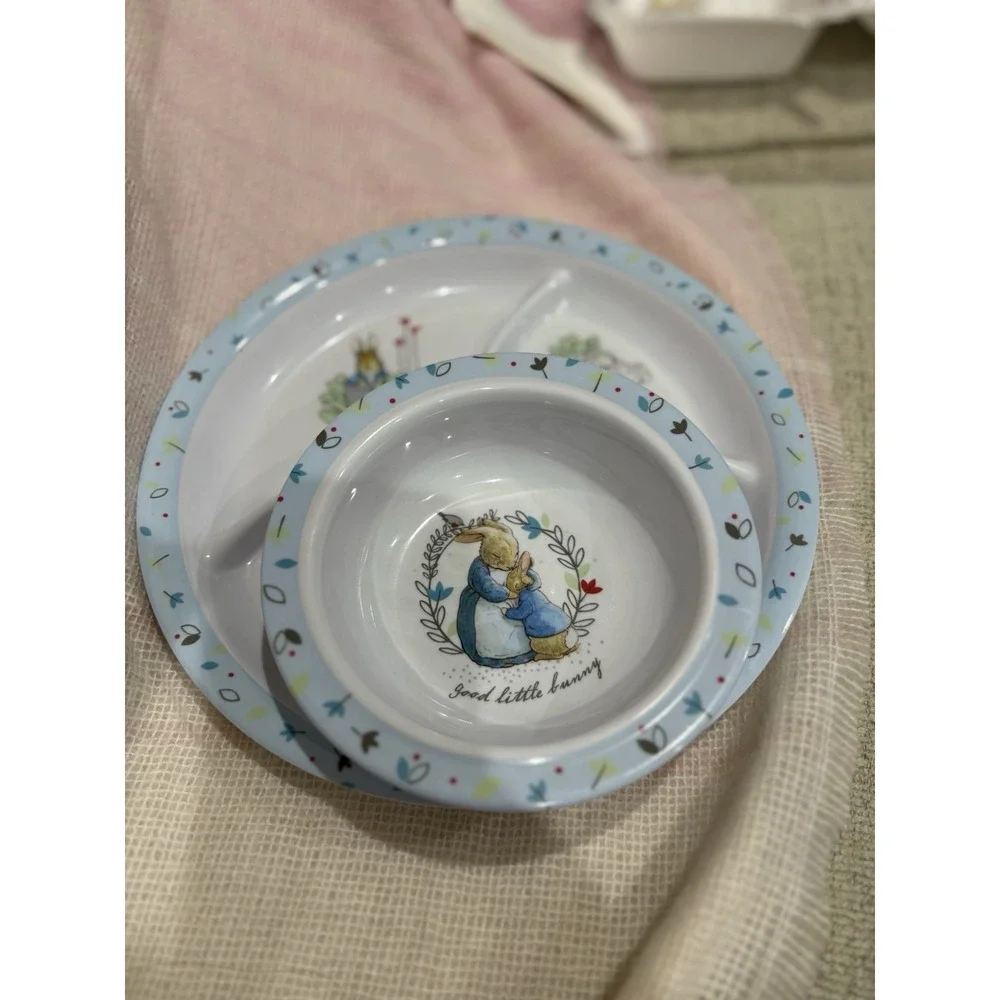 Hungry Little Bunny Kids Divided Plate & Bowl